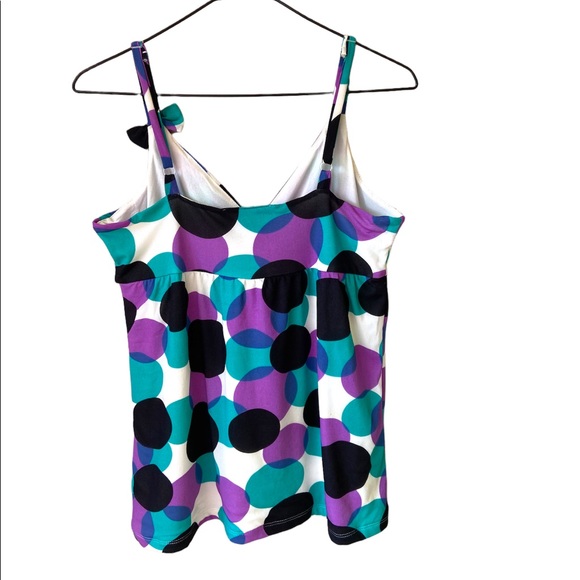 INC multicolored polka dot, wrap-around tank top blouse, medium, bow detailing - Picture 2 of 8